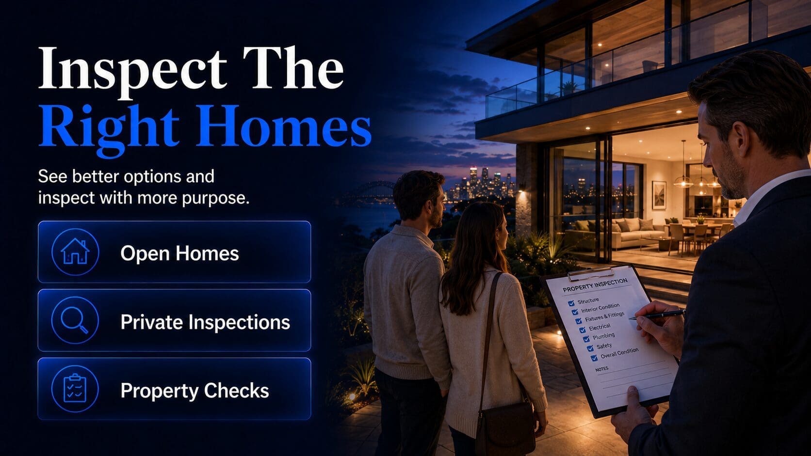 Home buyers agent inspection support image showing open homes, private inspections and property checks before buying.