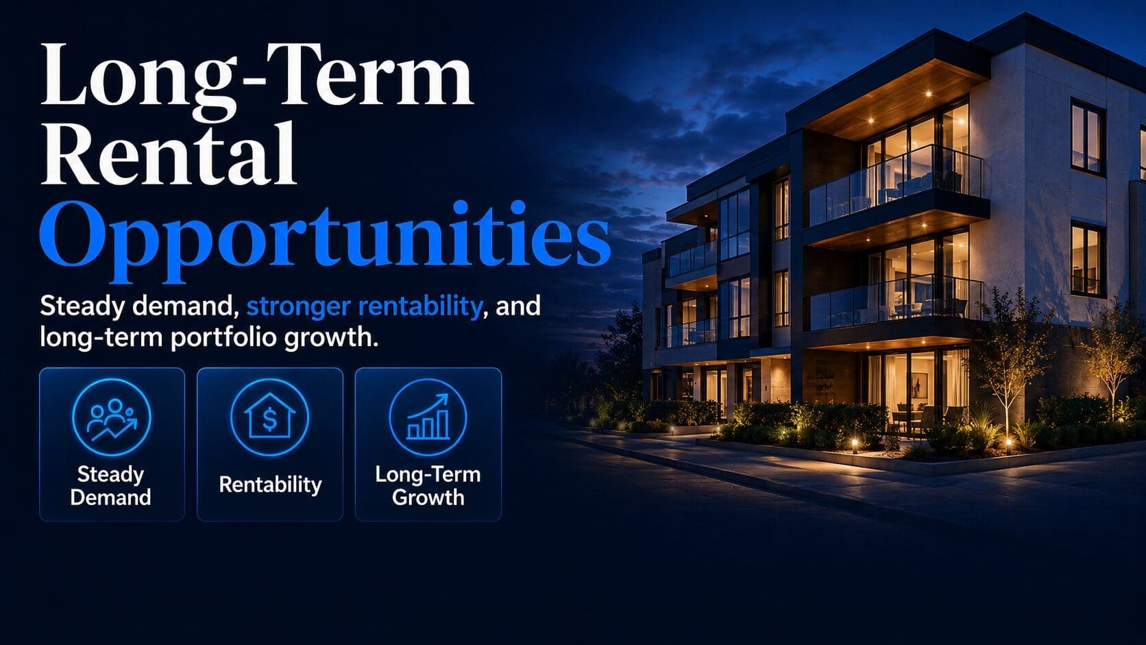 Long-term rental investment property image showing steady demand, rentability and portfolio growth