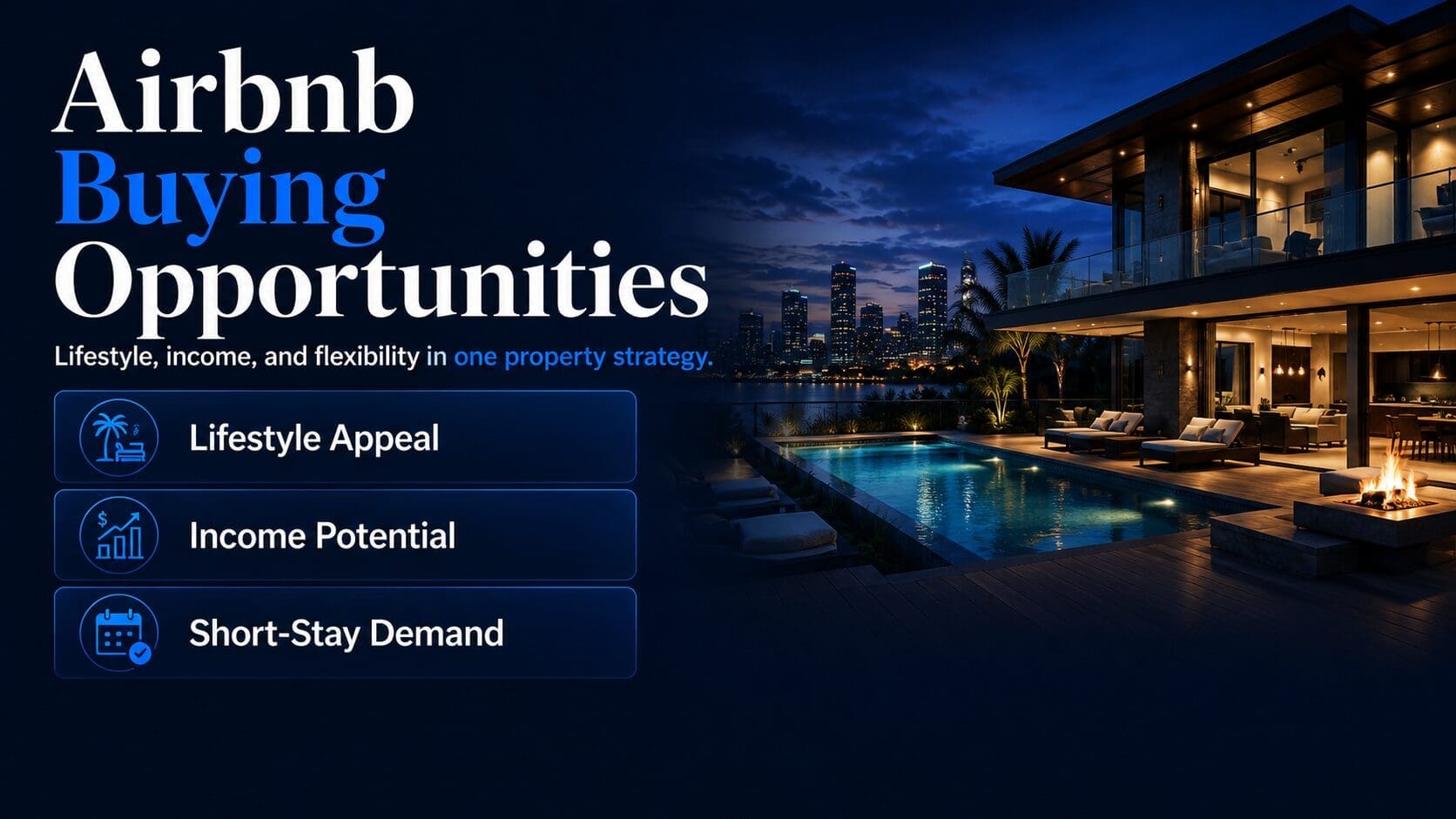 Airbnb investment property image showing a luxury short-stay home with lifestyle appeal and income potential